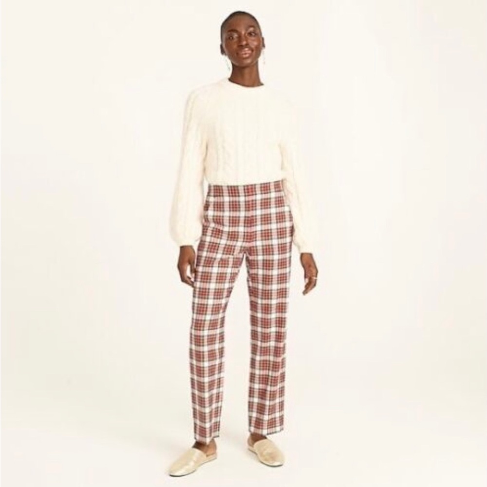 J. Crew RARE Tartan Plaid Straight Leg Stretch Flat Front High Waist Wool Pants